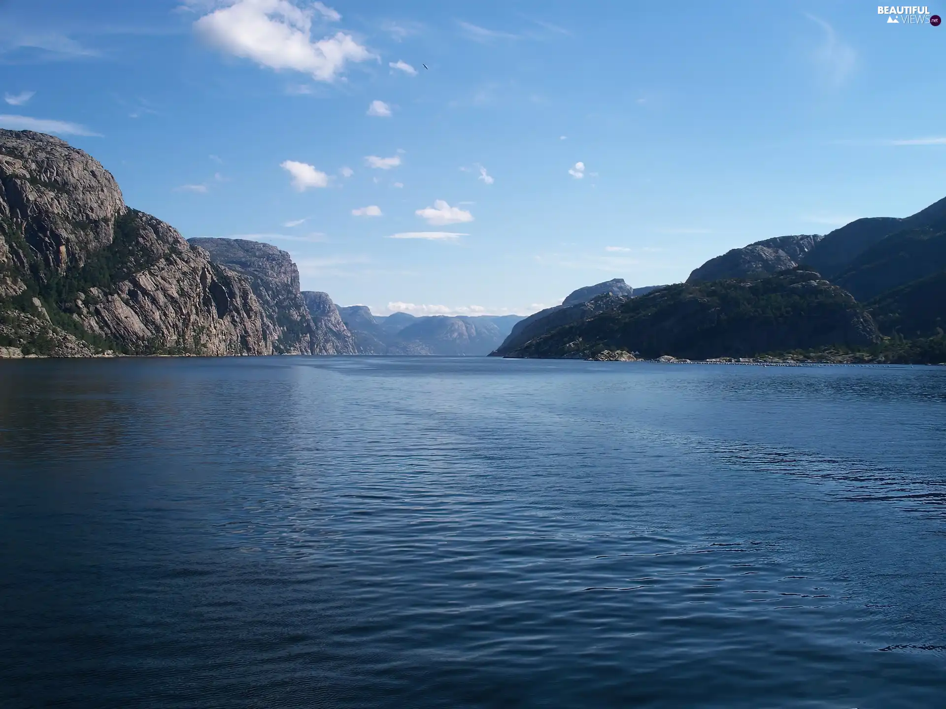 Sky, water, Mountains