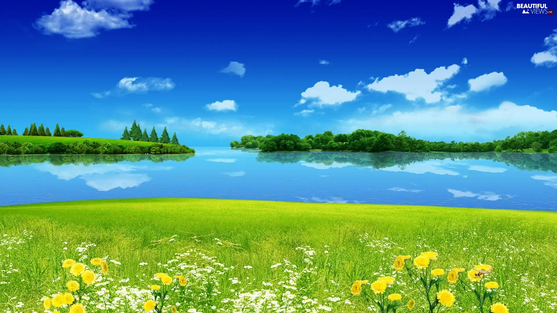 Sky, Meadow, water - Beautiful views wallpapers: 1920x1080