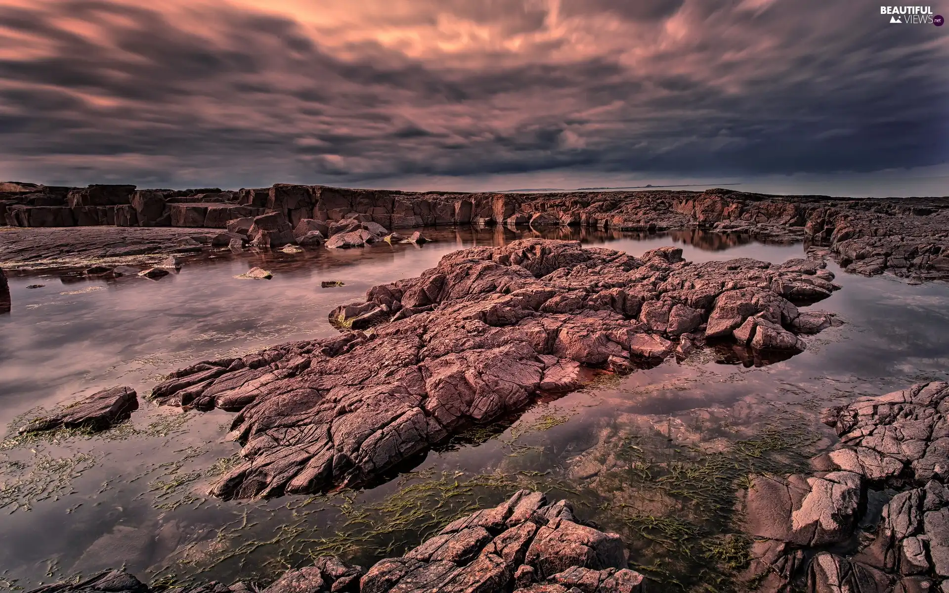 clouds, Stones, Stones rocks, lake