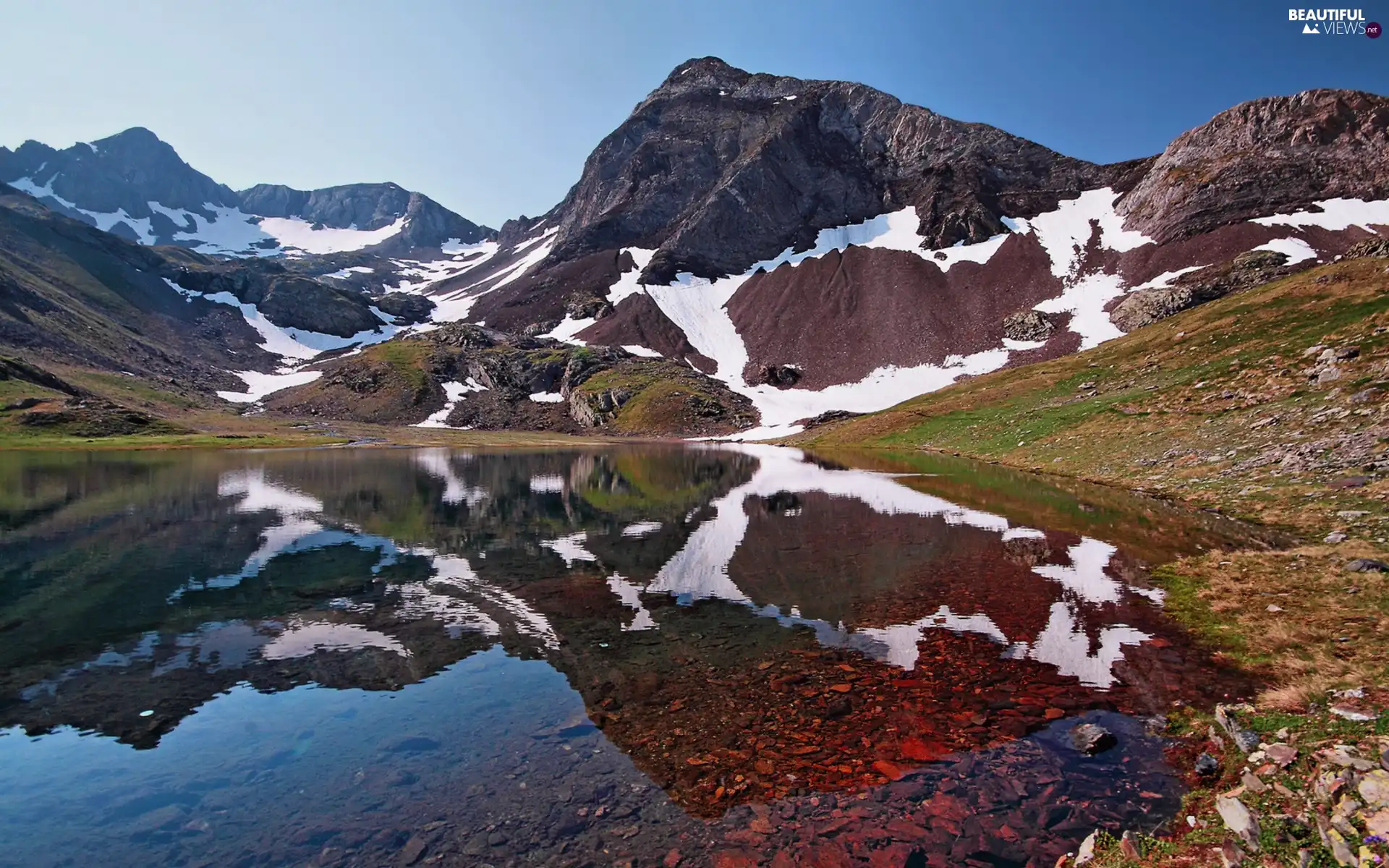 Stones, lake, Mountains