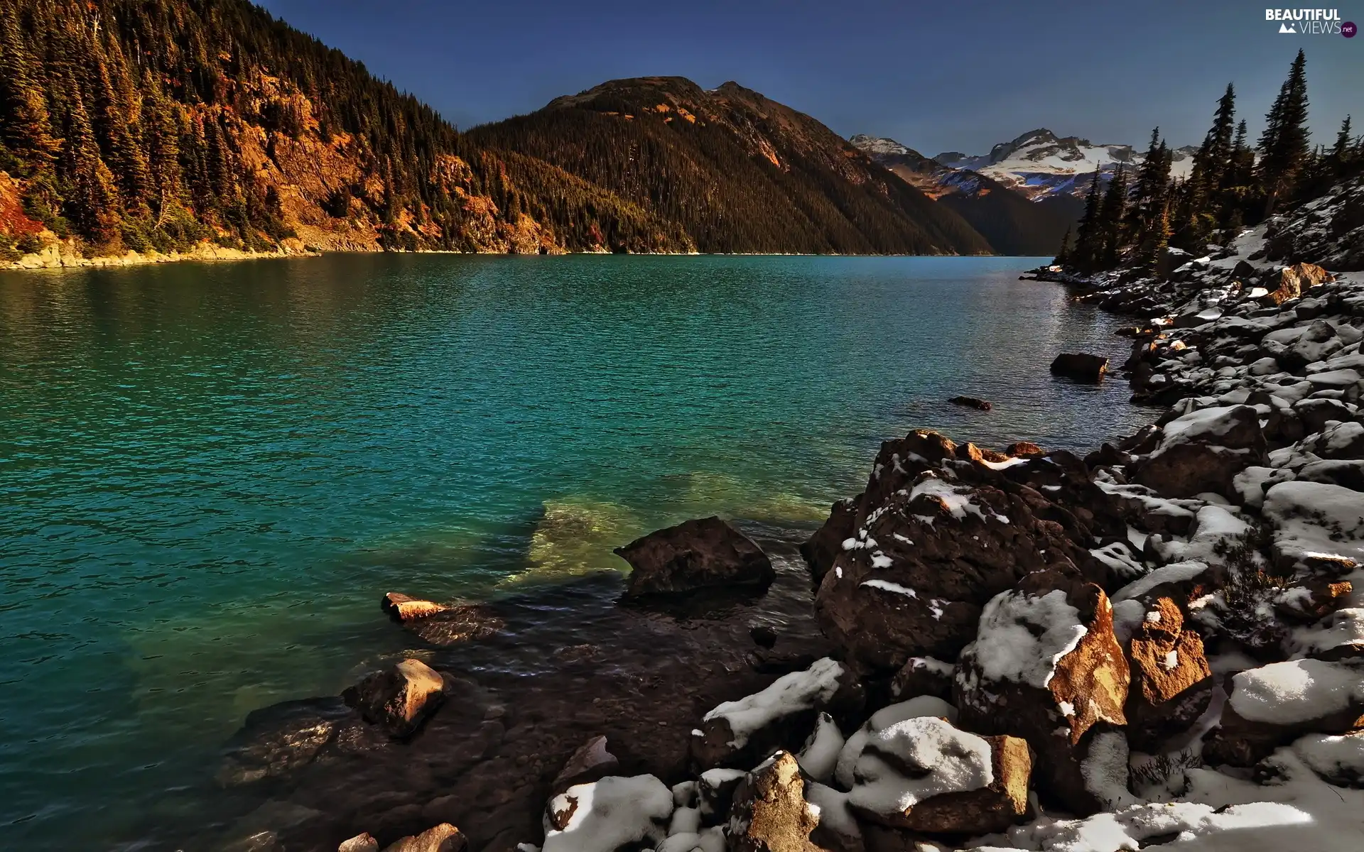 River, Snowy, Stones, Mountains