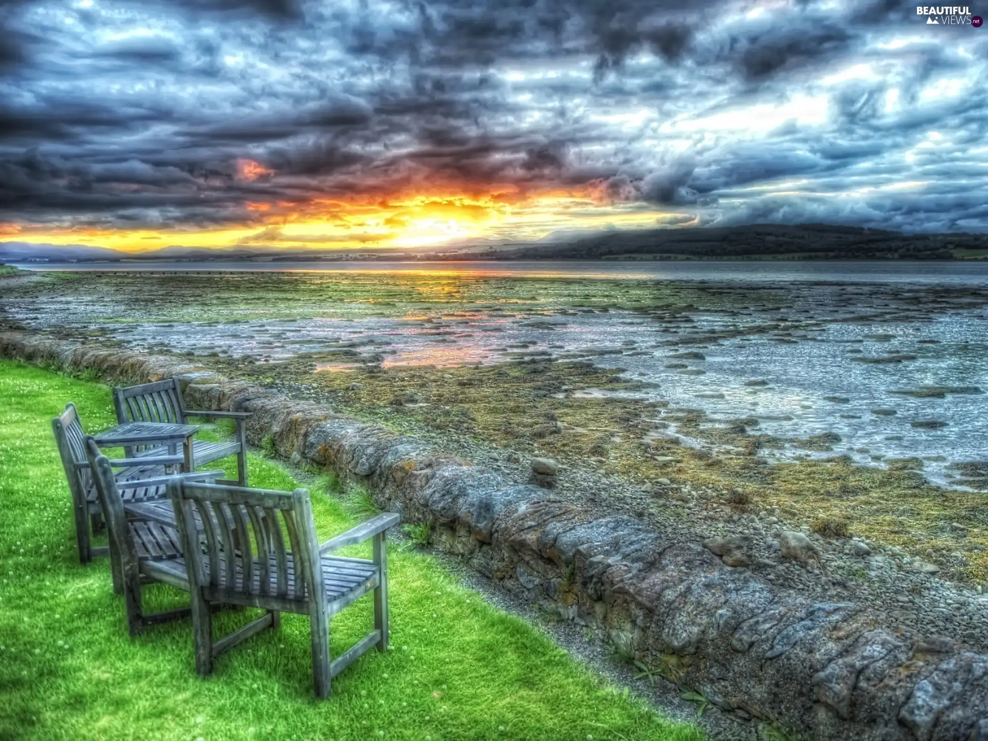 east, sea, Stool, sun