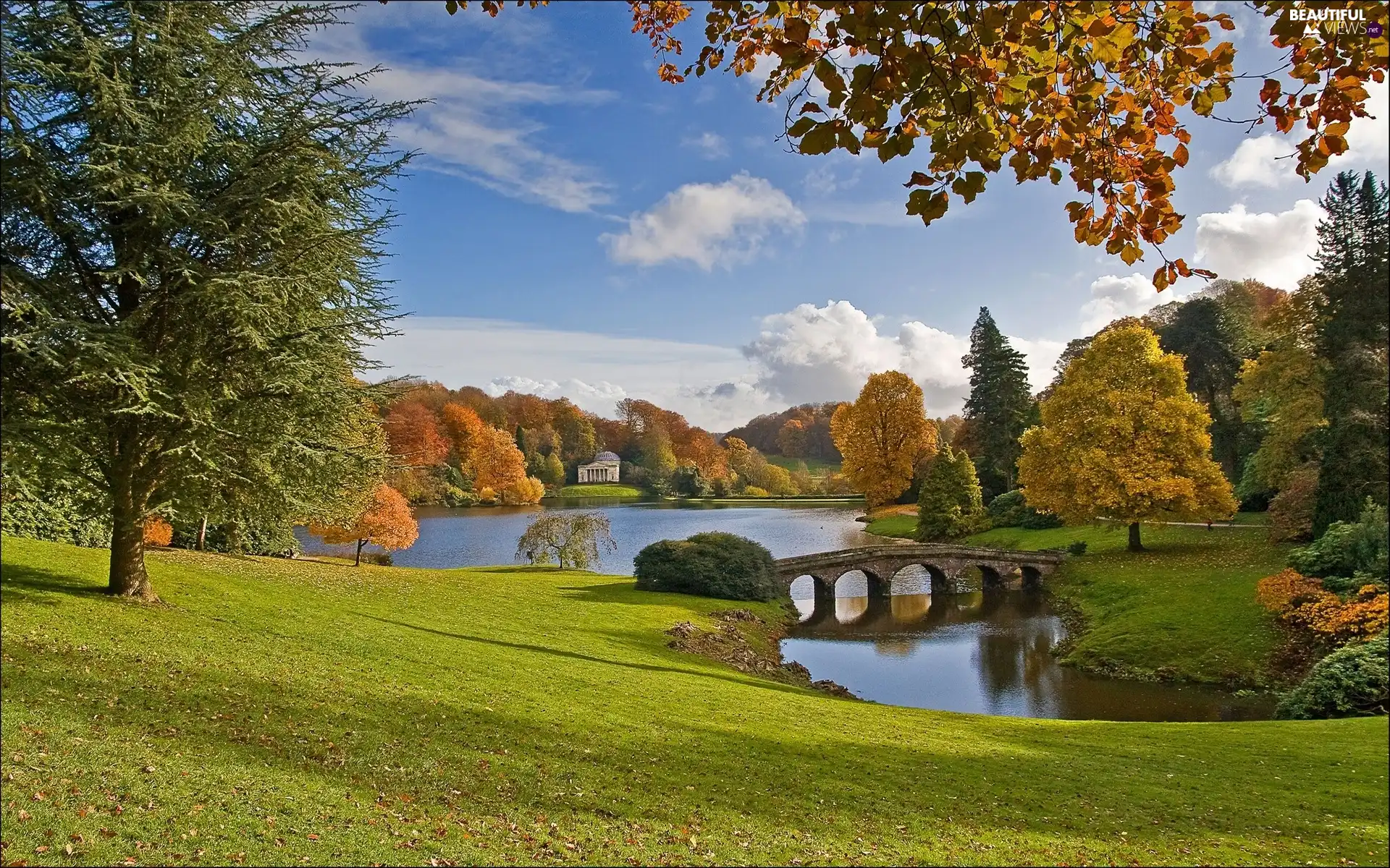 Stourhead, England, bridges, Garden, lake