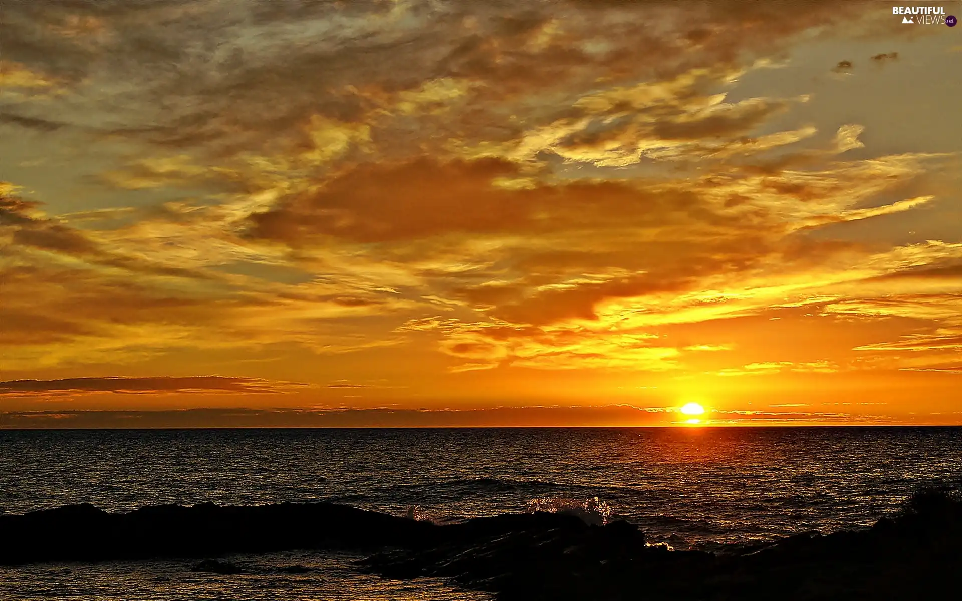 clouds, west, sun, sea