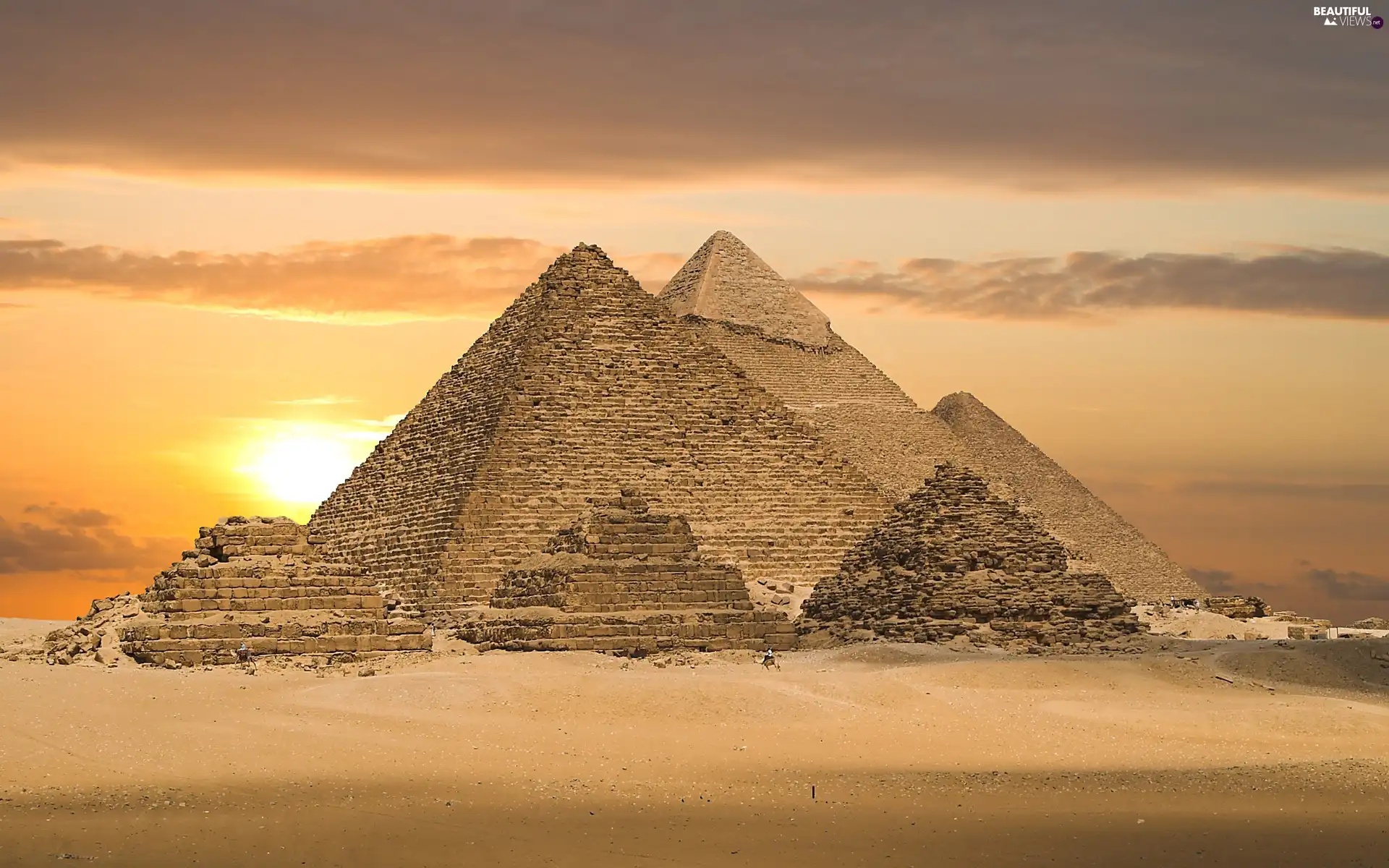 Pyramids, west, sun, Desert