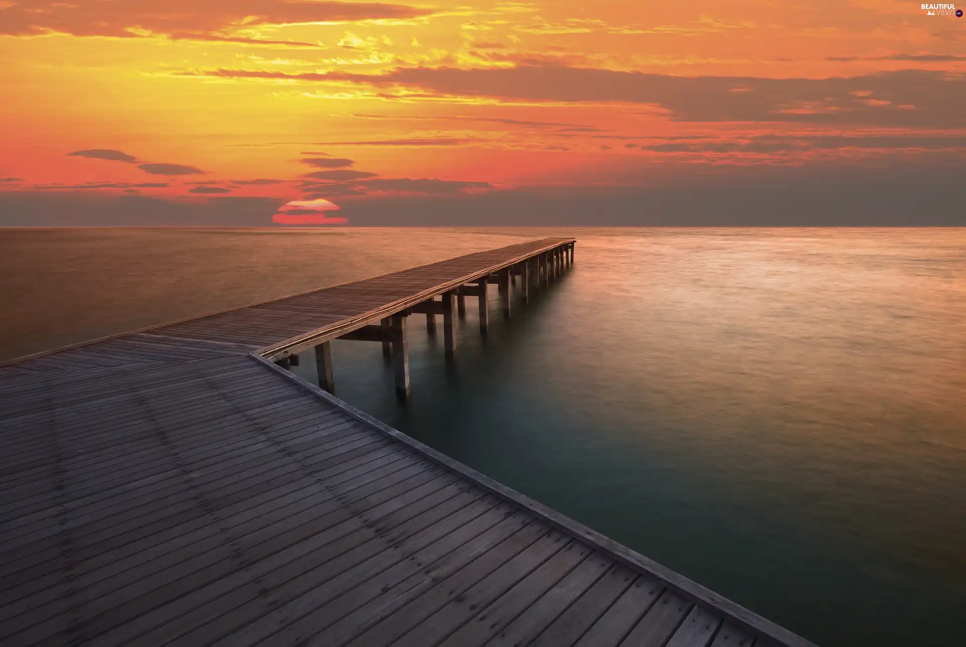 sea, west, sun, pier