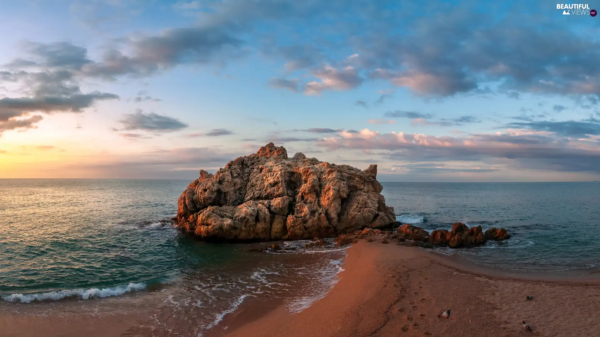 Deep, Sunrise, Rocks, Sand, sea