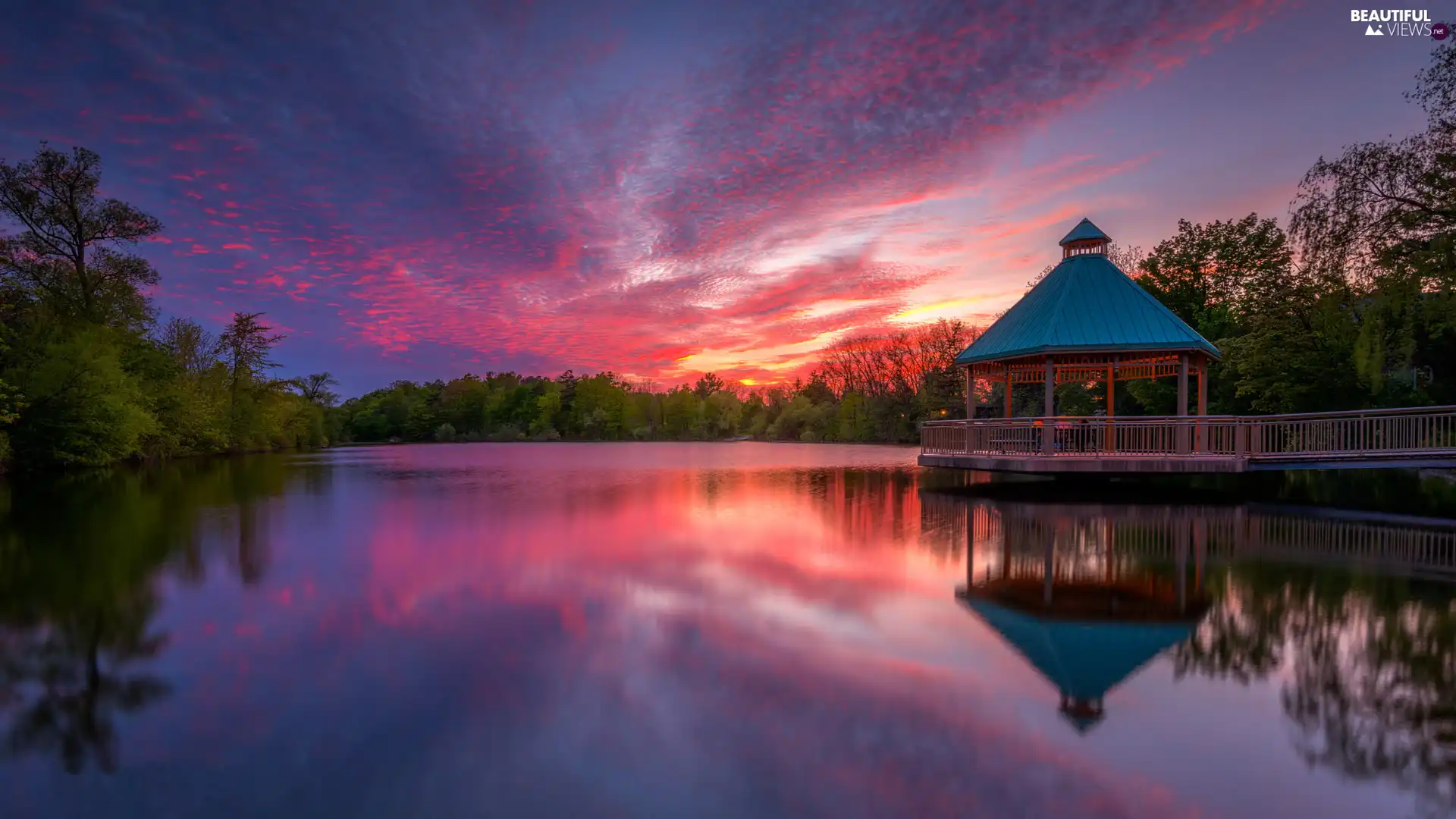 Great Sunsets, arbour, lake, Platform