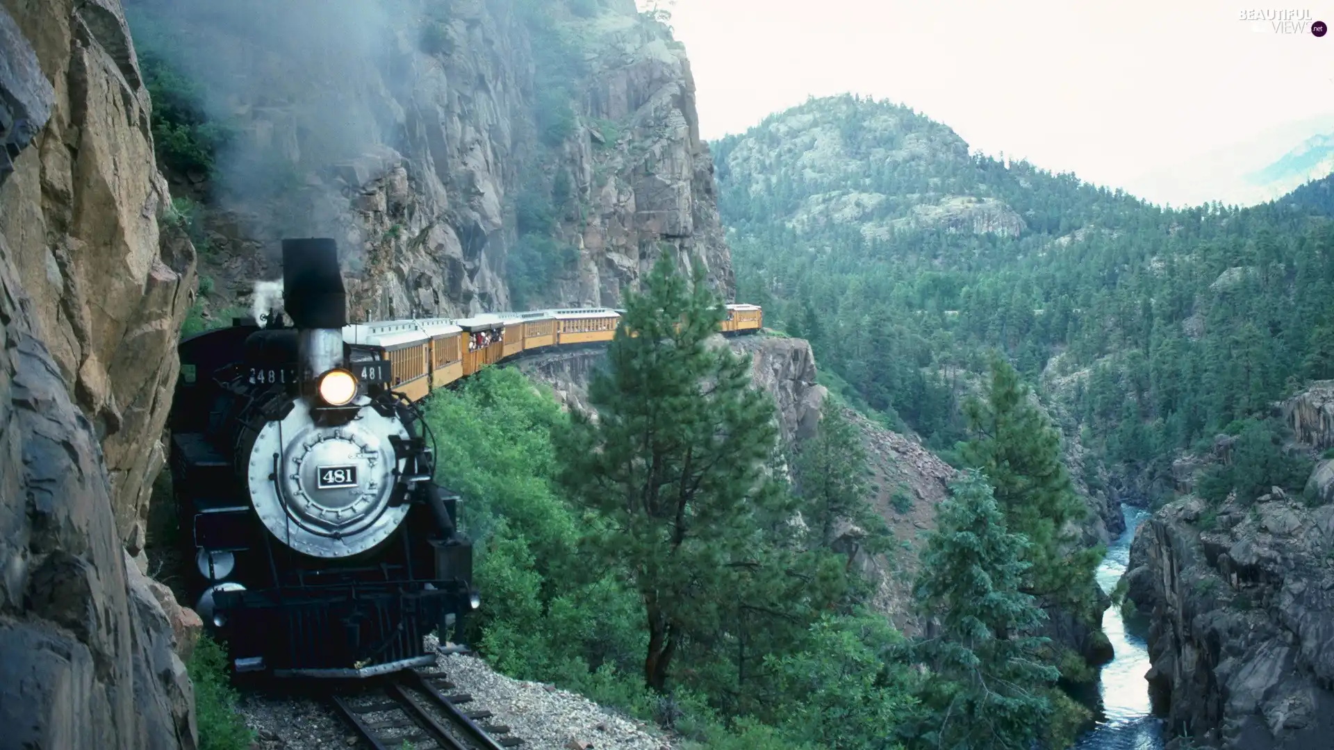 Train, Mountains, rocks