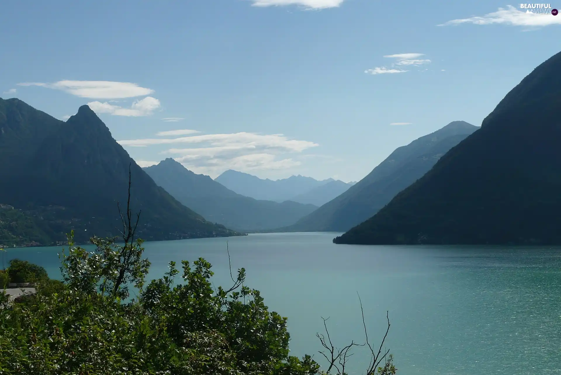 trees, viewes, water, Mountains, Lugano