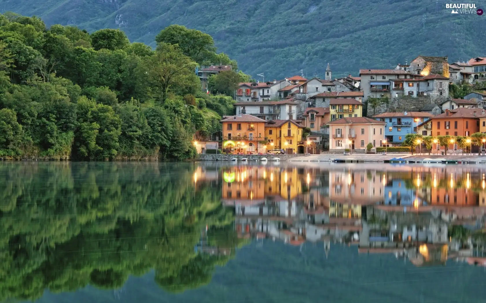 Italy, Town, trees, viewes, sea, Mergozzo