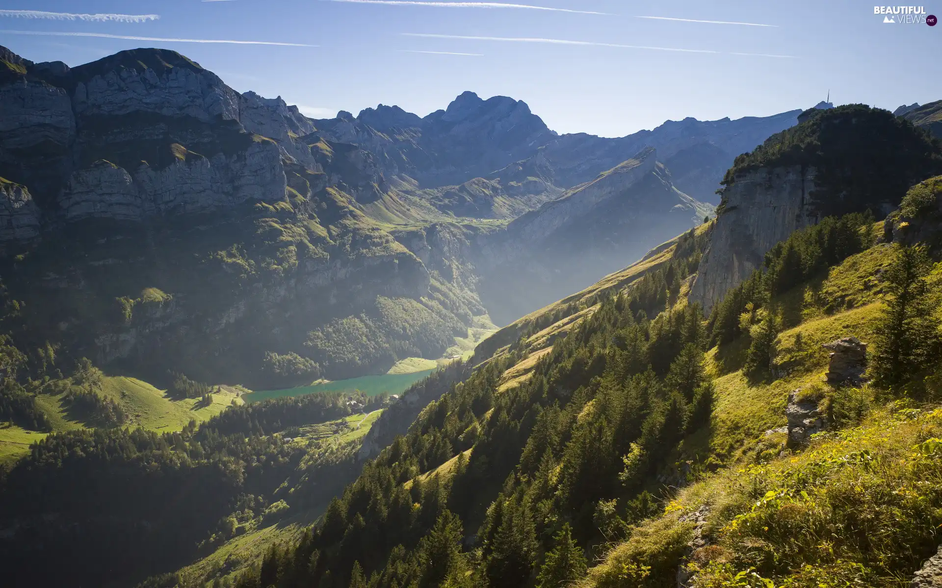 lake, Mountains, Valley, VEGETATION, woods, rocks