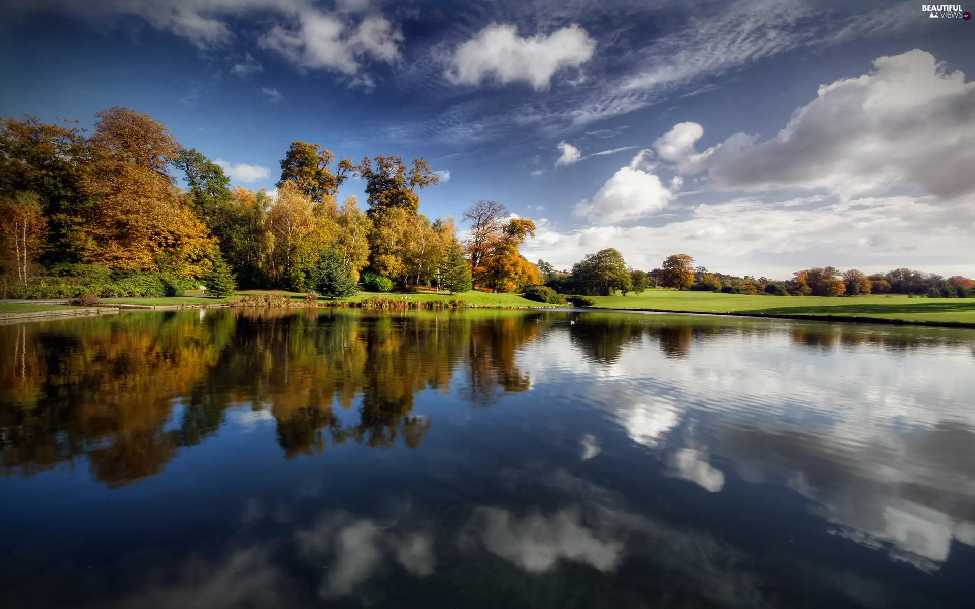 viewes, clouds, lake, trees, beatyfull