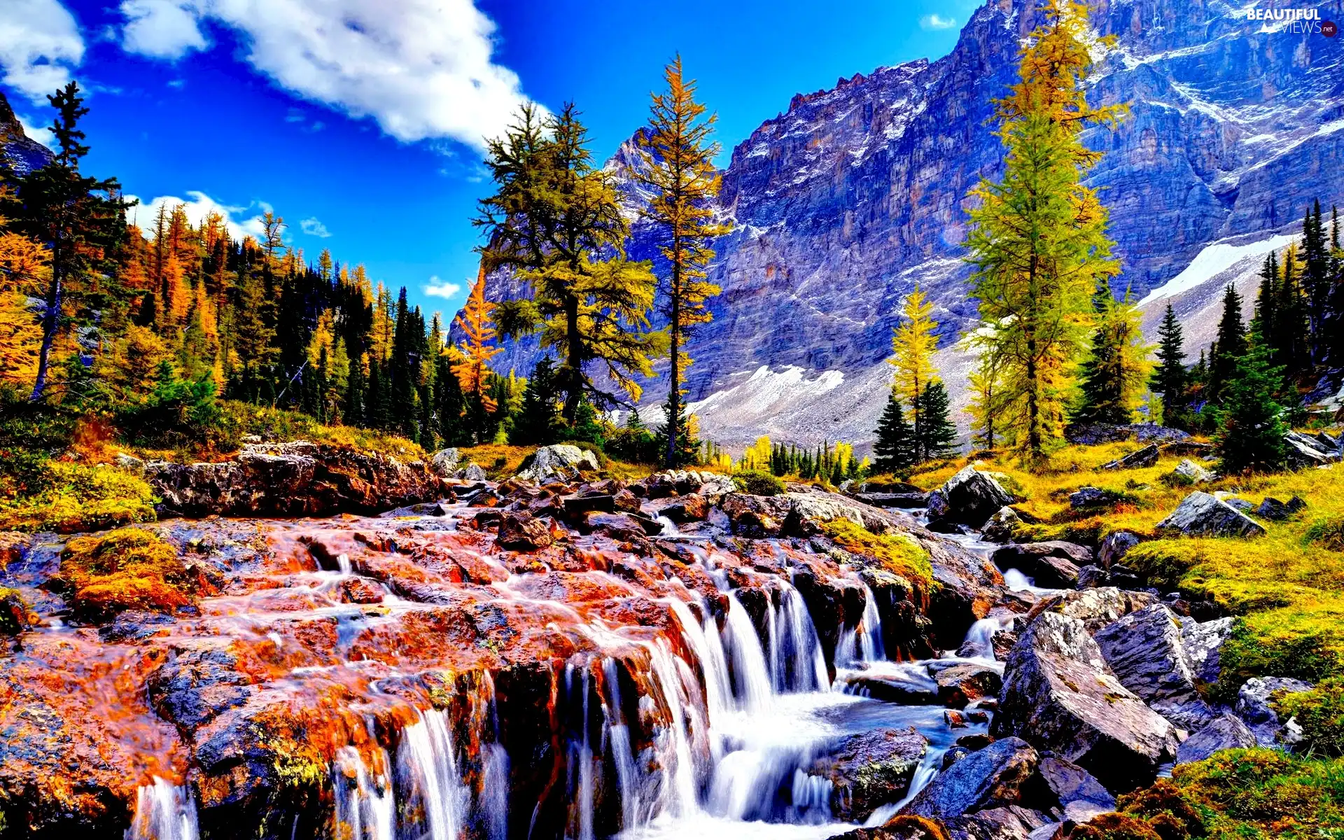 Mountains, trees, viewes, waterfall