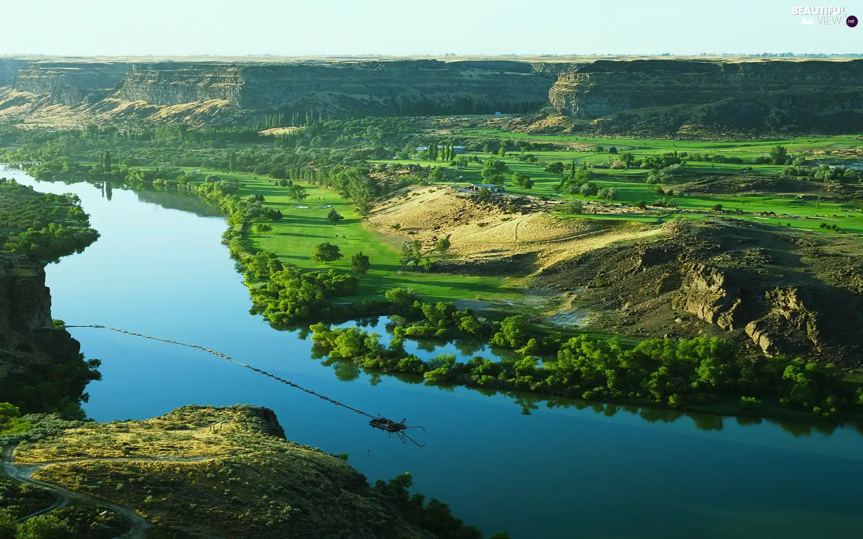 viewes, panorama, Mountains, trees, River