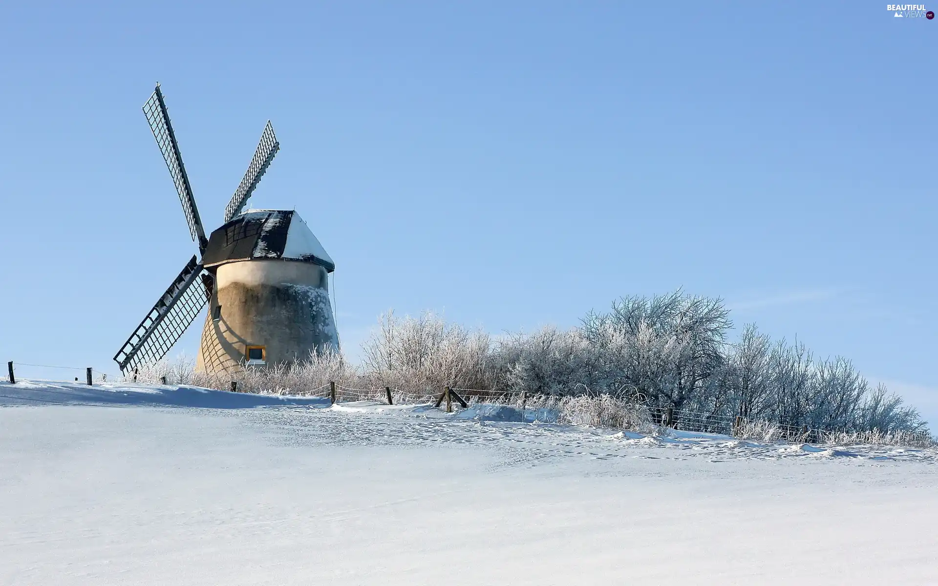 Windmill, trees, viewes, snow