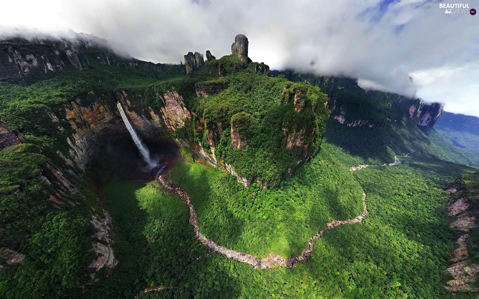 waterfall, Mountains, forest