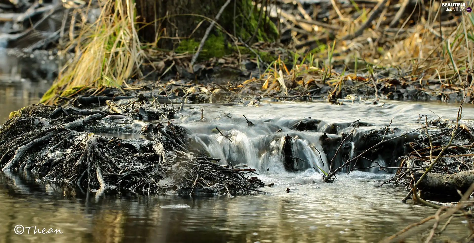 Lodges, small, waterfall, Twigs