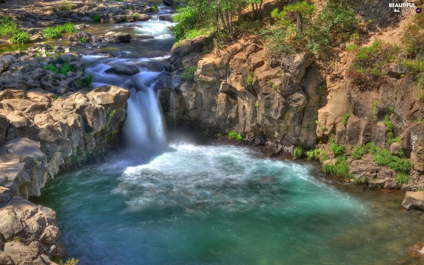 waterfall, rocks, small