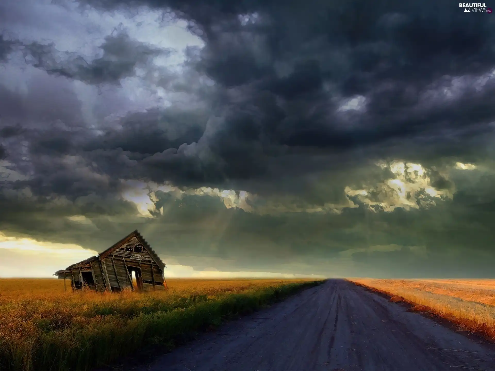 ruin, cabin, Way, wooden