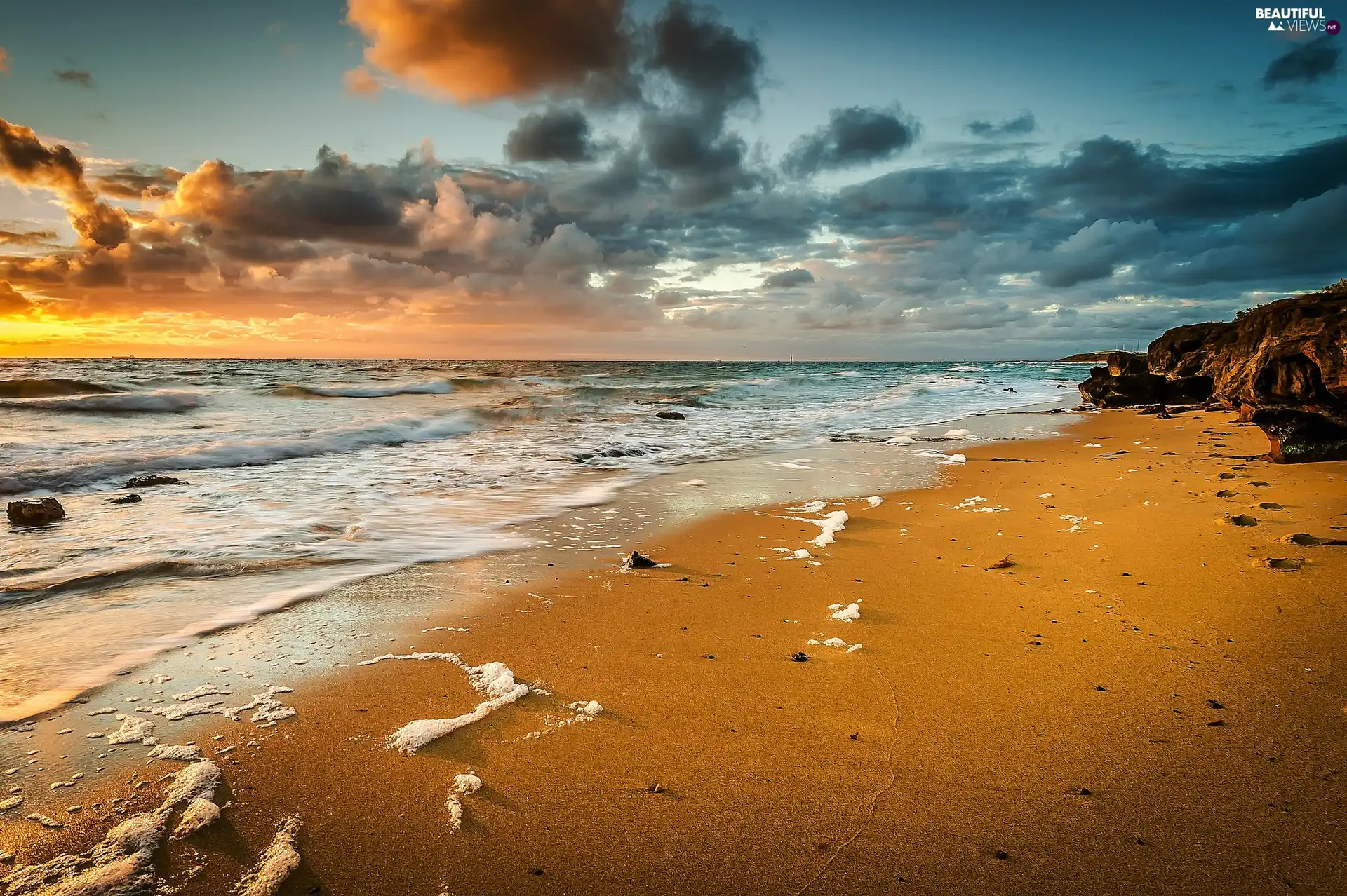 west, sun, sea, Beaches, clouds