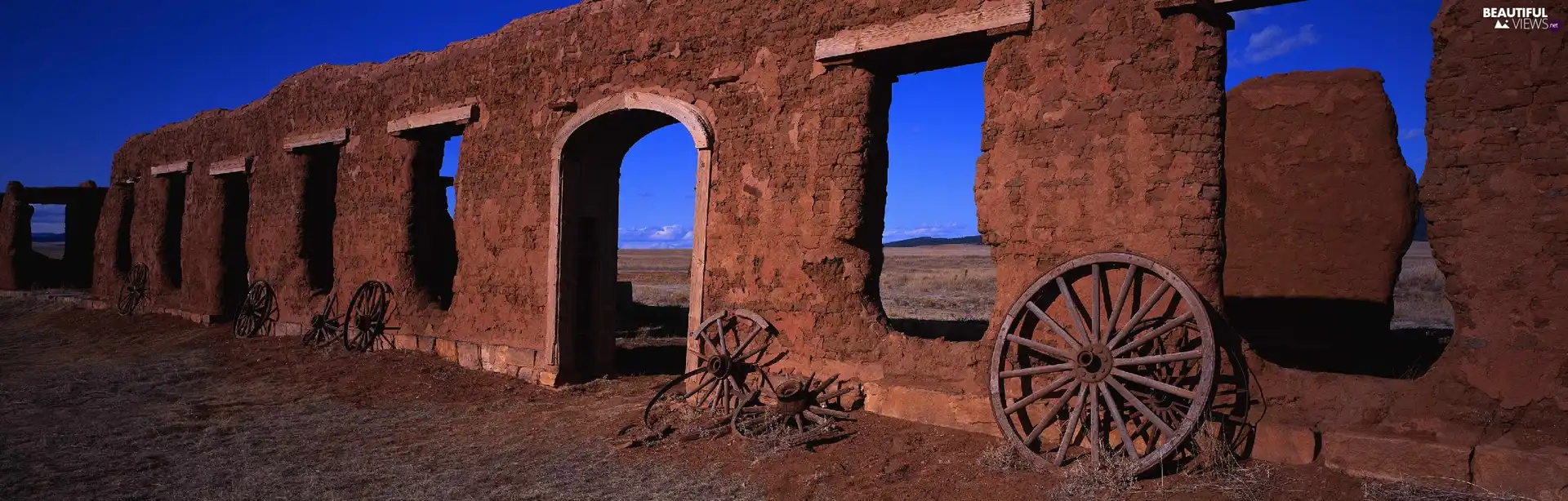 ruins, Sky, wheel, blue