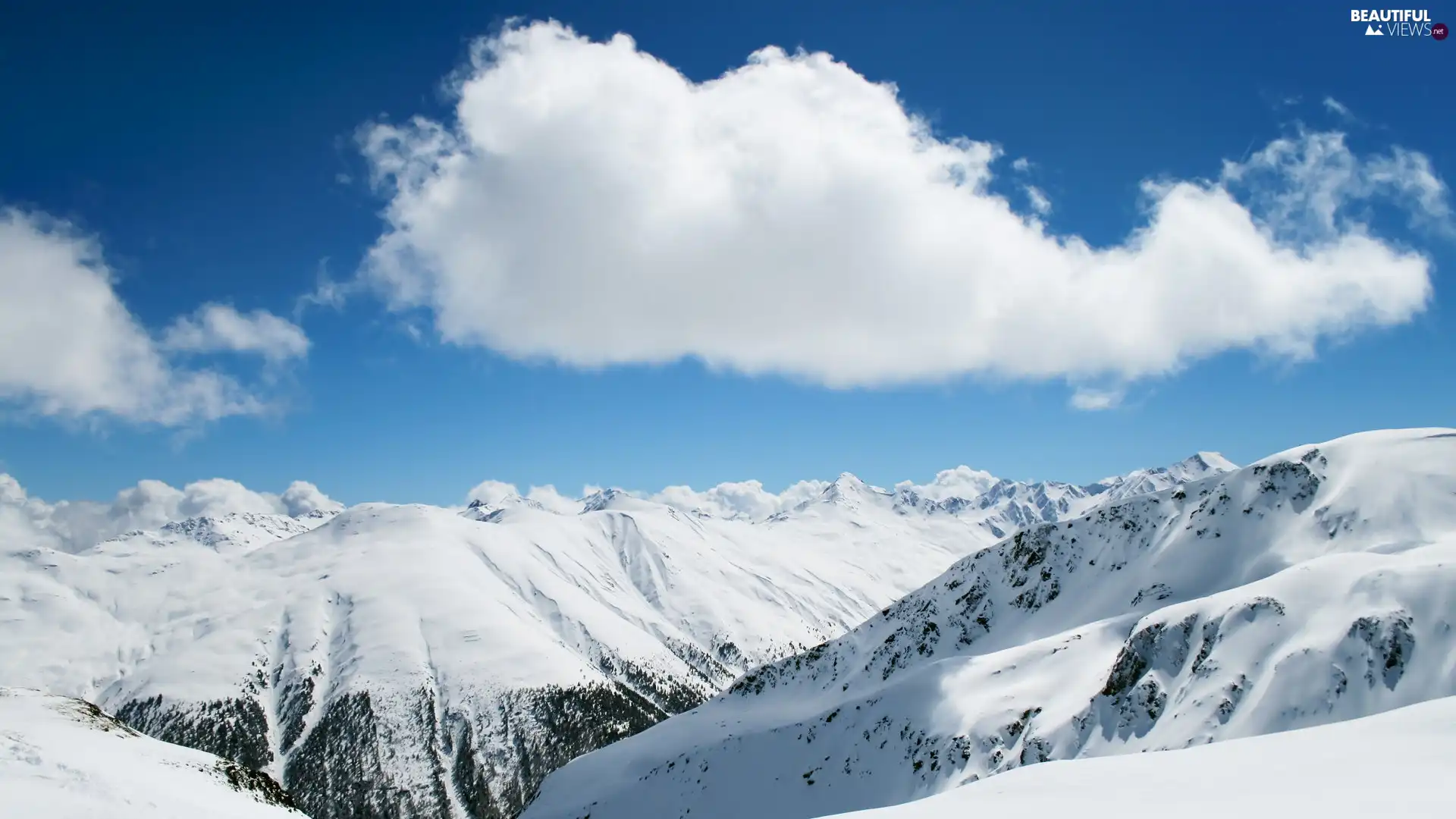 Mountains, cloud, winter, White