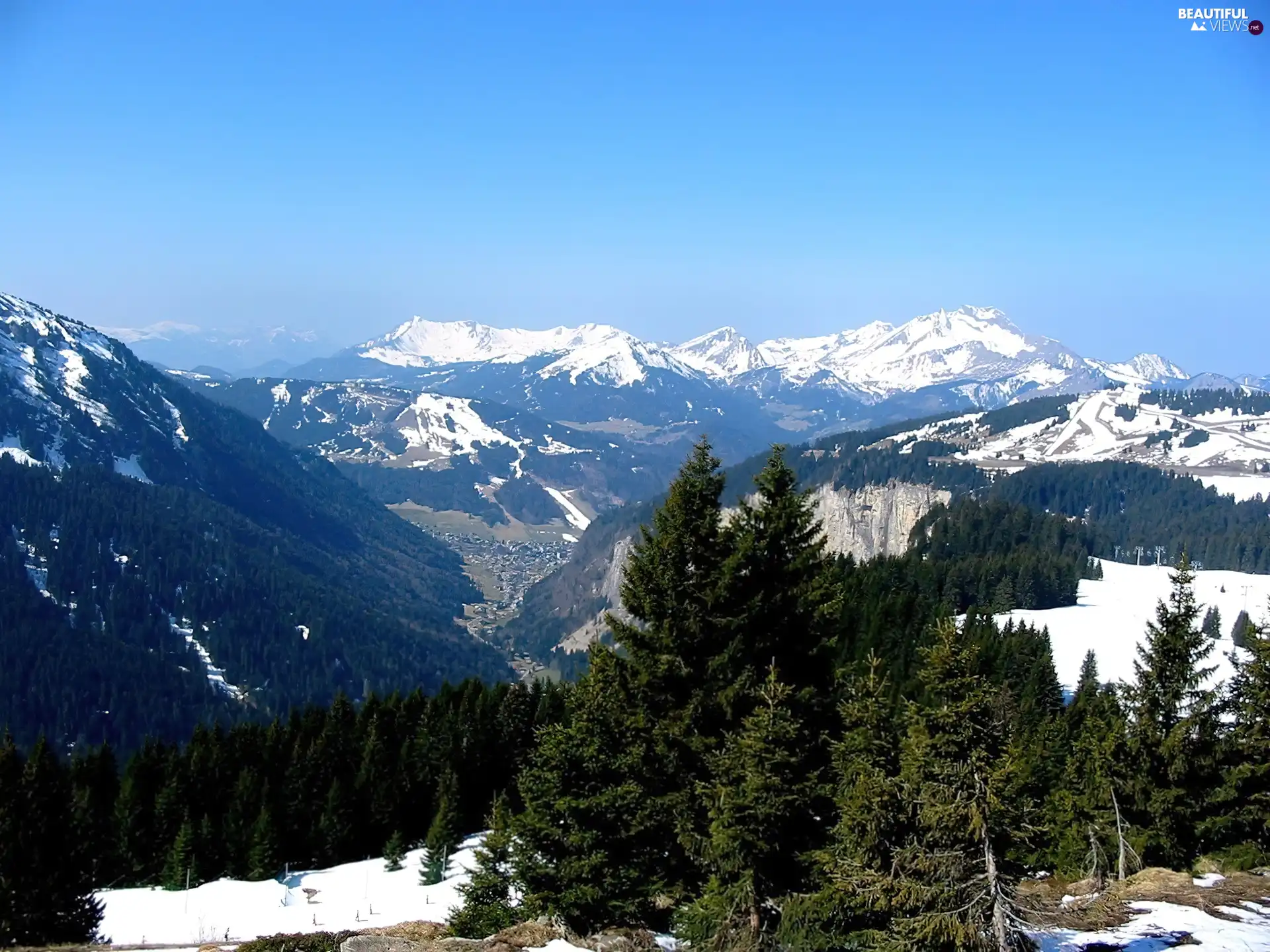 winter, Mountains, woods