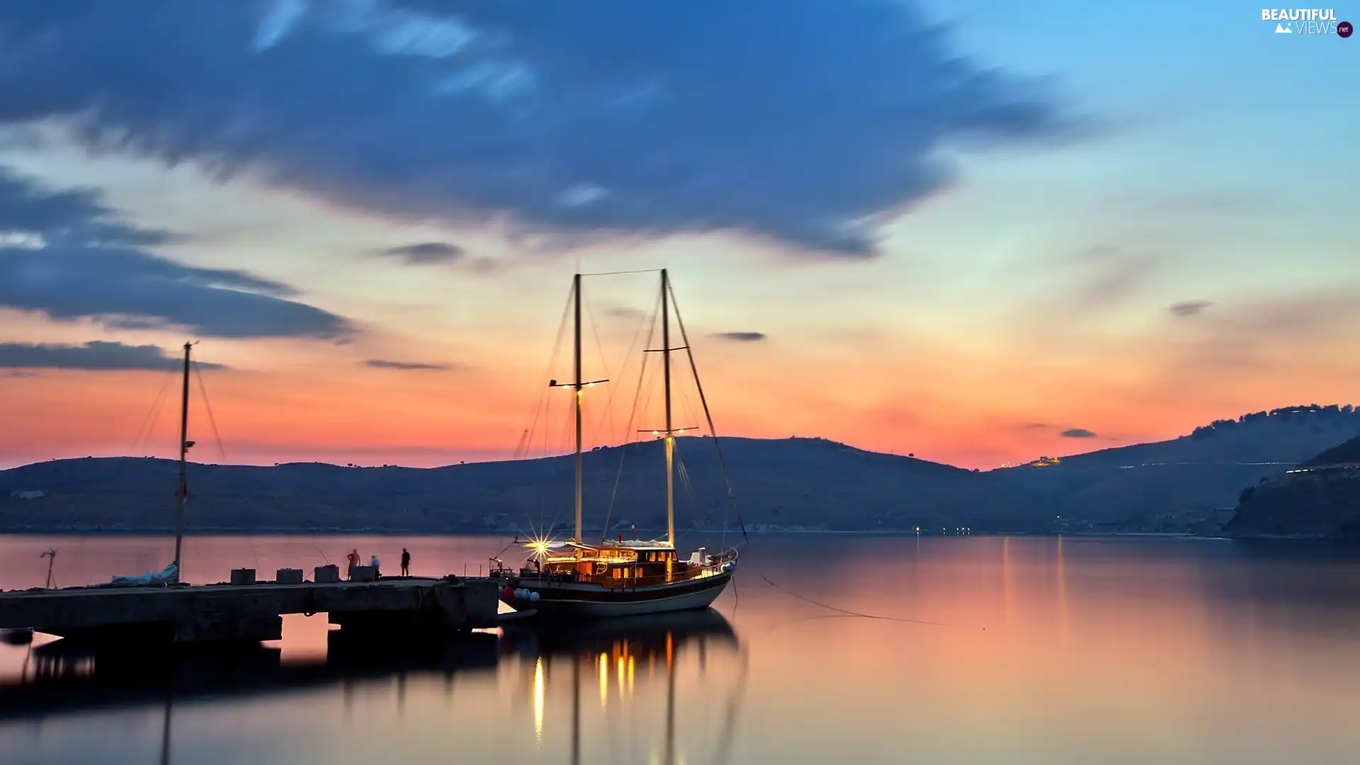 Yacht, Yacht, sun, pier, west